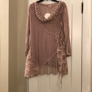 Blush embellished cowl neck tunic